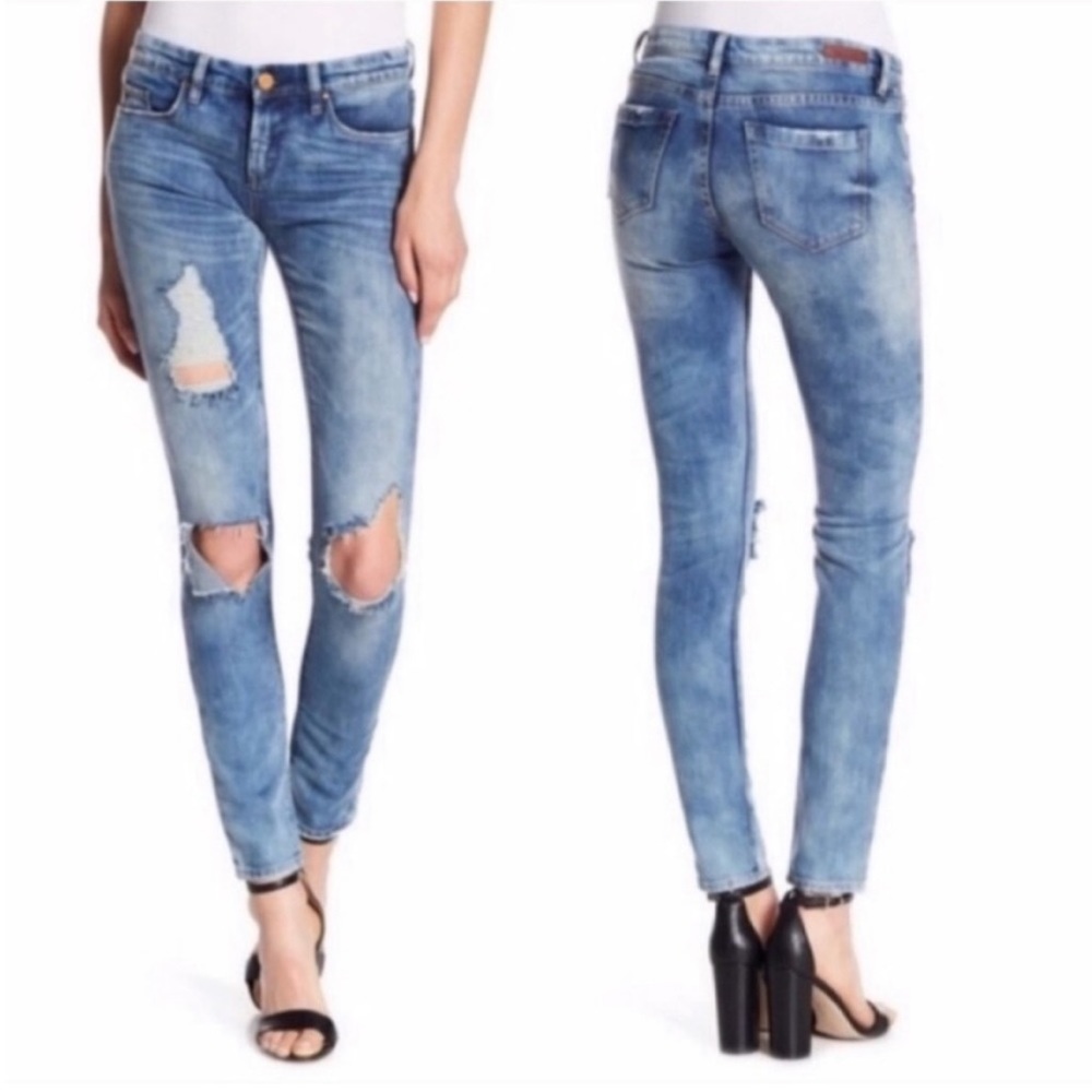 BLANK NYC Skinny Jeans Denim Distressed Ripped Acid Wash Blue 27
